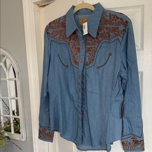 Scully Blue and Brown Button Down Shirt
